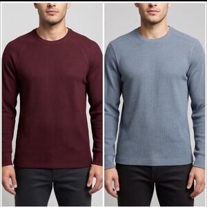 Bundle of 2 Men’s Waffle Crew Neck Long Sleeve Shirts Burgundy & Blue Soft